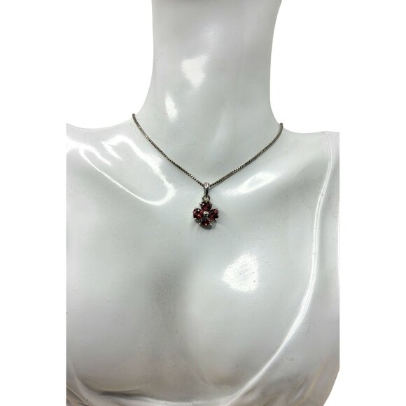 vintage .925 sterling silver pendant red cut chrystals necklace - Picture 5 of 14